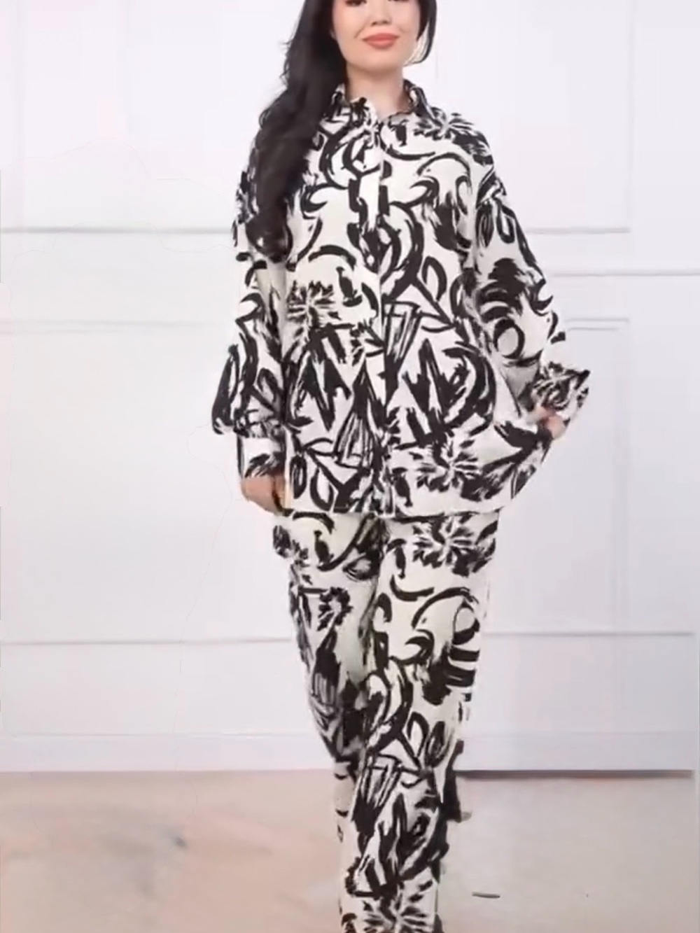 Abstract Wide-Leg Pants Set